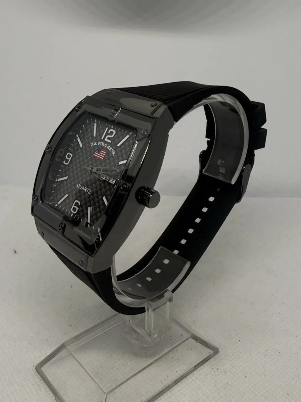 U.S. Polo Assn. US9797WM Mens Tonneau Carbon Fiber Dial Gunmetal Watch